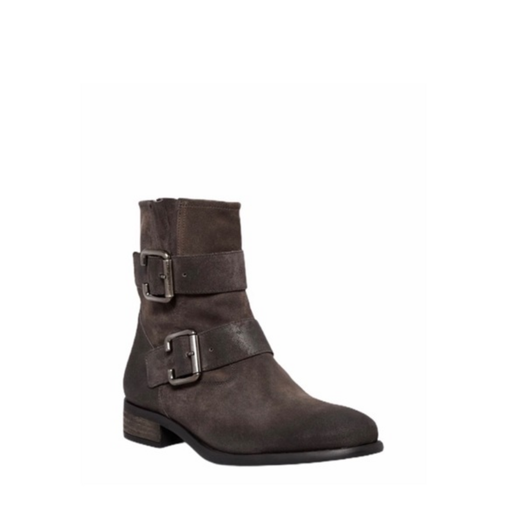 Paul Green Carrie Brown Suede Buckle Moto‎ Style Ankle Booties Boots